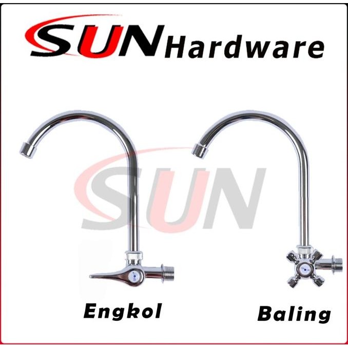 Kran Air Cuci Piring Baling Putar Krom Stainless Tembok Dapur Angsa Asli