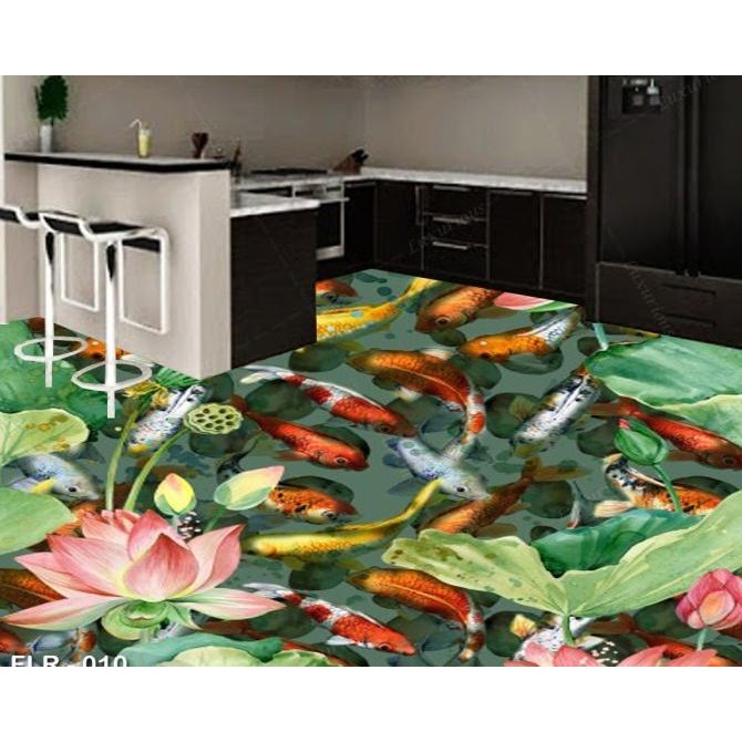 Diskon Wallpaper Custom 3D Lantai Wallpaper Stiker Lantai Ikan Koi Biru