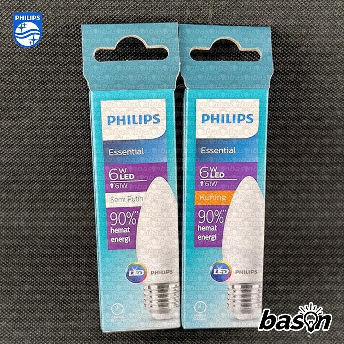 PHILIPS Essential LED Candle 6W E14 / E27 - 2700K atau 4000K - Lampu Hias Filamen Cabe murah