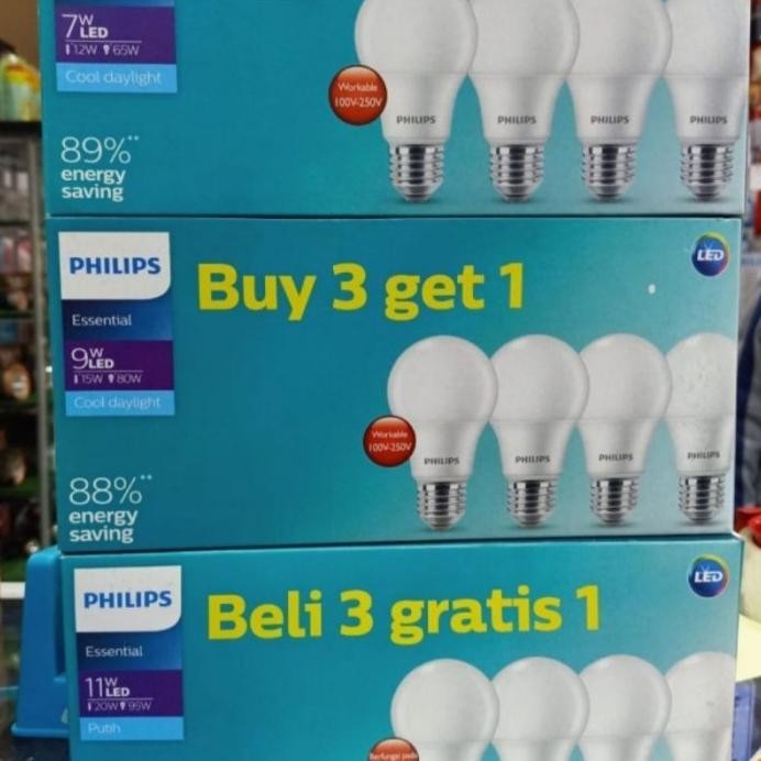 PHILIPS ESSENTIAL LED PAKET beli 3 gratis 1 PUTIH murah