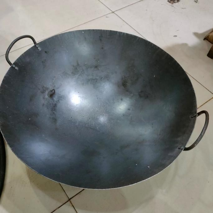 kuali/wajan/wok nasi goreng plat hitam baja UK 45 cm tebal