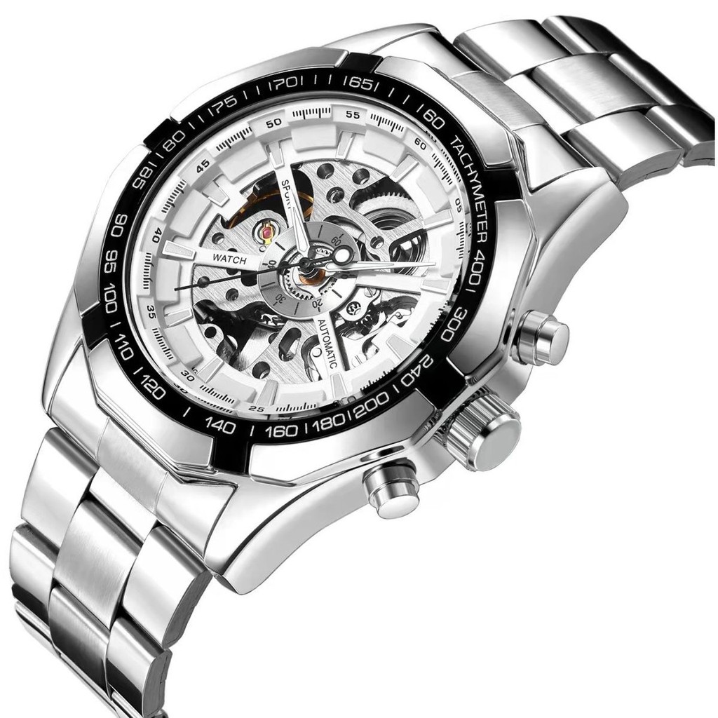 Swiss/Jam Tangan Pria Skeleton Mekanik Otomatis Sepenuhnya Tahan Air Bercahaya Tourbillon