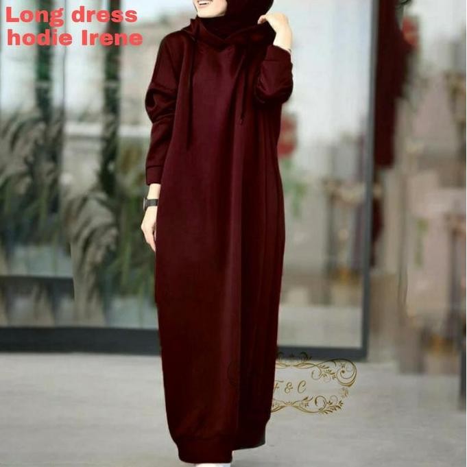 Promo Long Dress Hoodie Irene / Dress Panjang Dengan Hoodie Busana Muslim Wanita