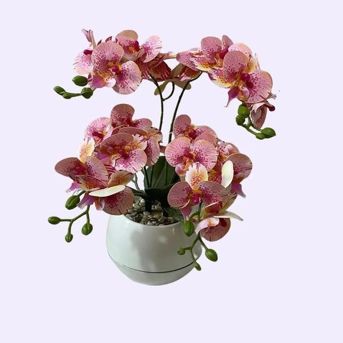 Grosir Rangkaian Anggrek Palsu 4 Cabang 28 Bunga Pot Bola Diameter 19 Latex Semi Latex