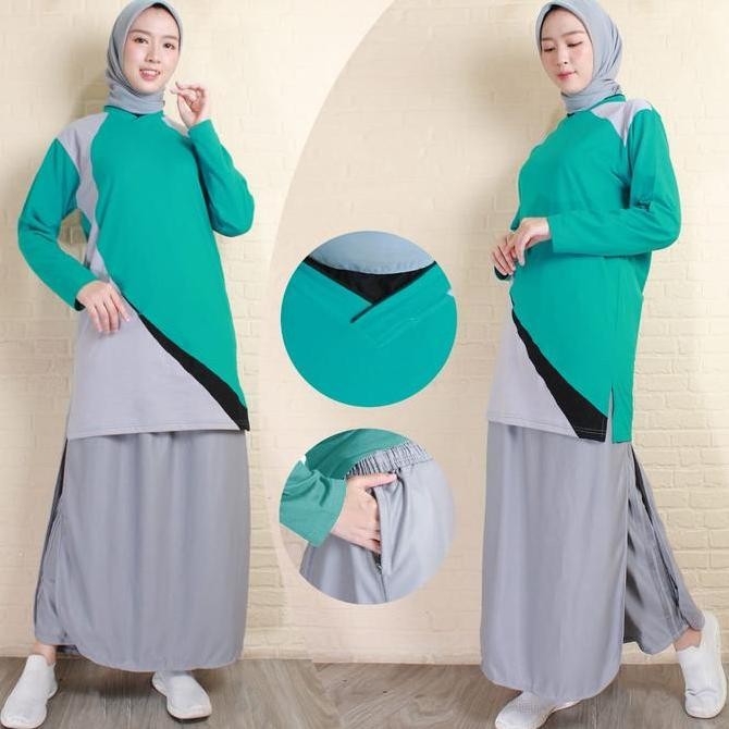 Promo Setelan Baju Senam Muslimah Rok Celana / Model Celana Rok Muslimah Setelan Baju Olahraga Wanit