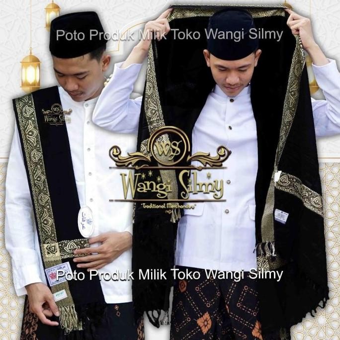 Sorban Kashmiri Asli India Hitam Garis Emas - Sorban Hitam - Sorban Kashmiri Hitam - Sorban Panjang