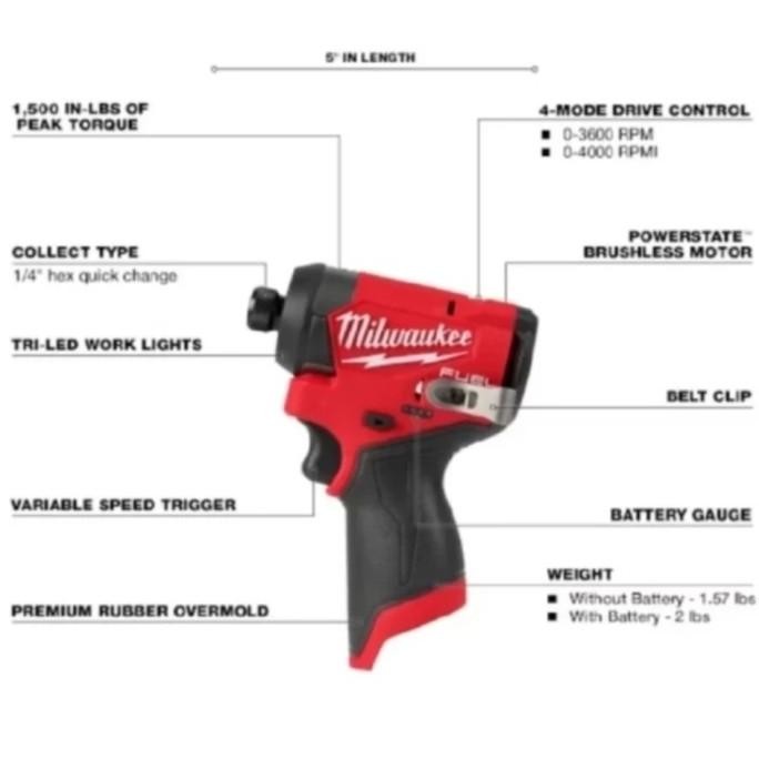 

Promo Milwaukee 3453-20 M12 1/4 Inch Cordless Impact Driver Made In Mexico