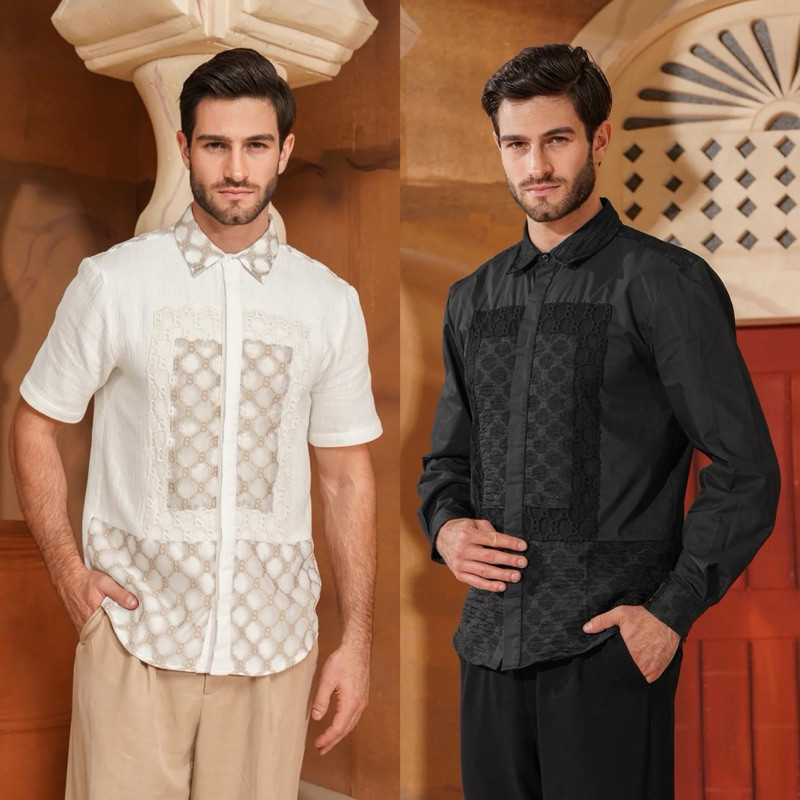 [baca deskripsi⚠️] BUTTONSCARVES MONOGRAM MEN SHIRT KEMEJA PRIA BUTTONSCARVES RAYA KEMEJA FORMAL PRI