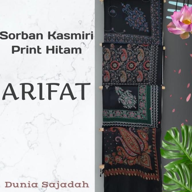 Sorban Kashmiri Print Motif Bordir Hitam / Sorban Sablon India Hitam