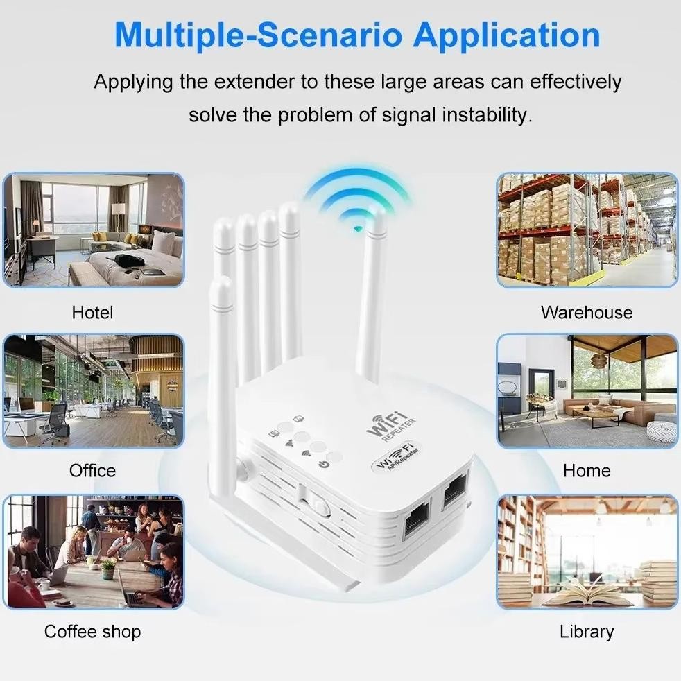 [Barang Spot] Wifi 1200Mbps 2.4Ghz/5Ghz Repeater 6 Antenna Wifi Extender Signal Amplifier Alat Pengu