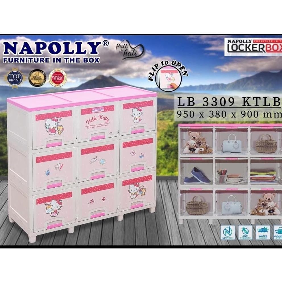 NAPOLLY  LEMARI PAKAIAN PLASTIK LACI NAPOLLY LOCKER BOX PRINTING SUSUN 3 TRIPLE FLIP / MEJA TV PLAST