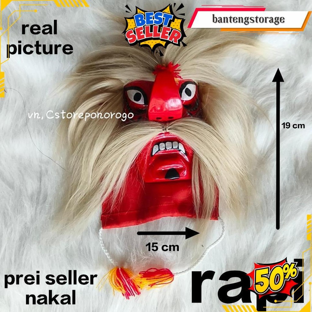 Ganongan Biasa Sintetis / Topeng Ganong / Topeng Bujang Ganong / Gedruk / Jaranan / Barongan / Baron