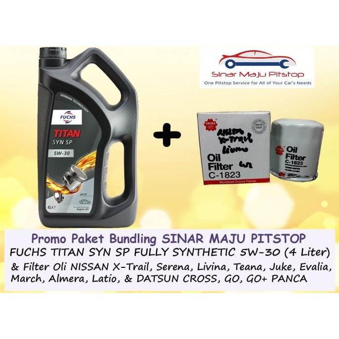Grosir Paket Oli Fuchs Titan Syn Sp Fully Synthetic 5W-30 Galon 4 Liter & Filter Oli Mobil Nissan X-