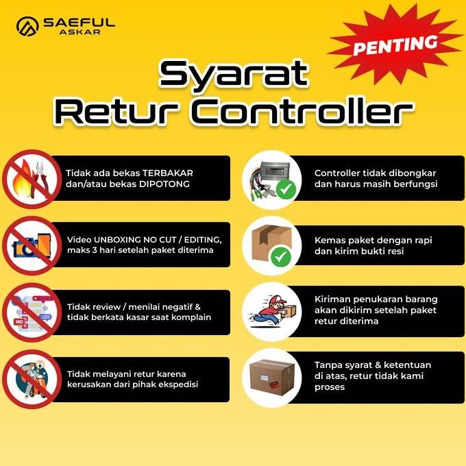 Kontroler Sepeda Listrik 24V 36V 48V 60V 64V 450W Controller Motor Brushless Dc Universal New Stok