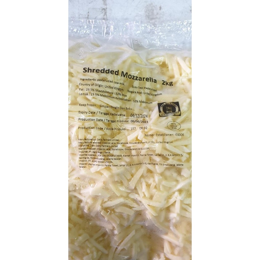 

Murah Keju Mozarela Parut Dairy Partners 2Kg Shredded Mozarella Cheese Impor