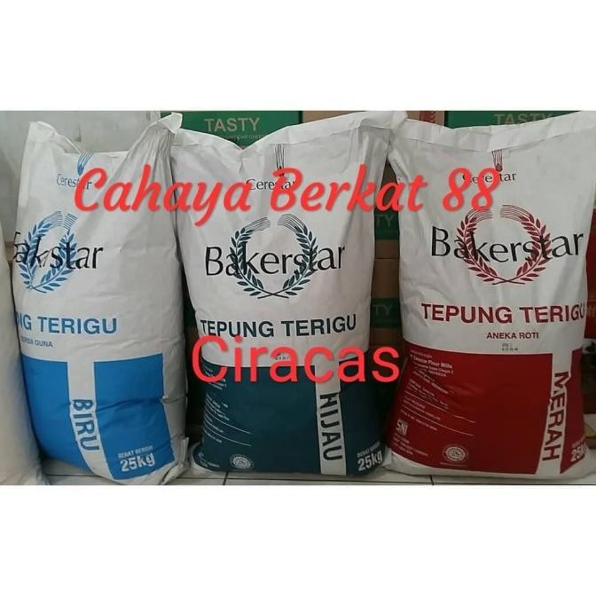 

Promo Tepung Terigu Bakerstar Biru Hijau Merah Protein Sedang Roti Donut