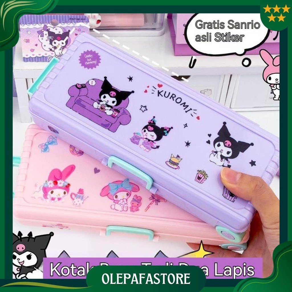 

3D Stiker GratisKuromi Cinnamoroll Pochacco Stationery Box Creativity Suitcase Modeling Portable High Capacity Storage Pencil Case Perlengkapan Sekolah Anak Gratis Ongkir