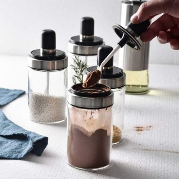 (Good) Toples Botol Bumbu Dapur Tempat Bumbu Kaca Unik Premium Serbaguna