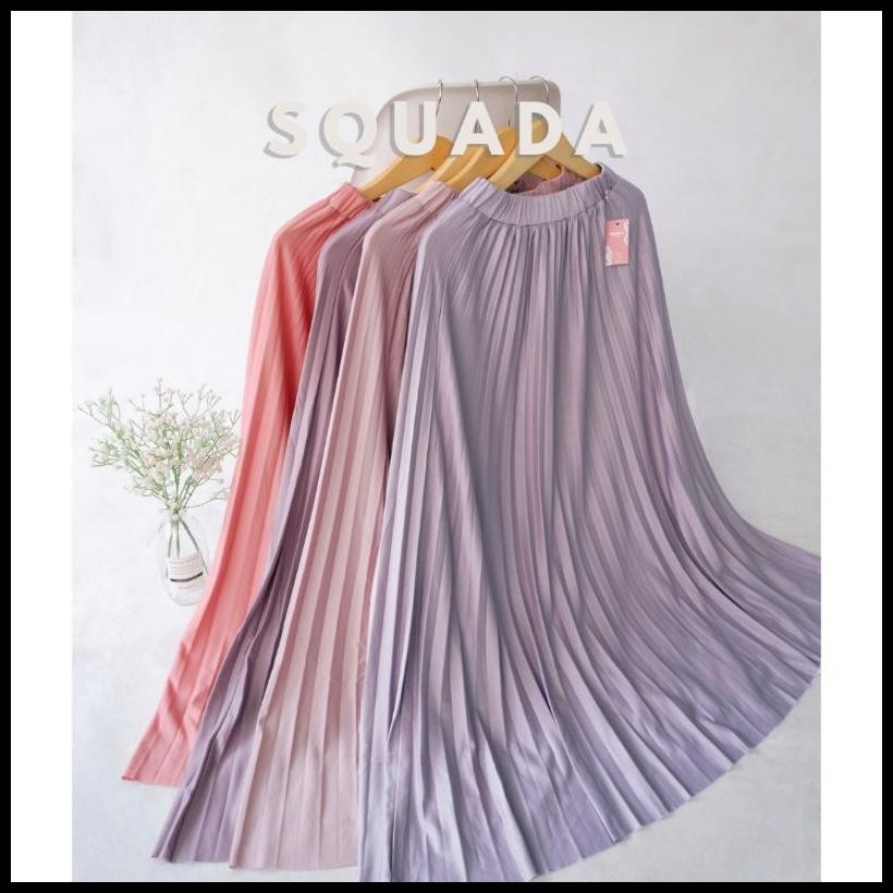 Squada - Rok Plisket Premium A Line Mayung 18 Warna Lengkap Hitam Putih Navy Pastel Coklat Milo Ijo 