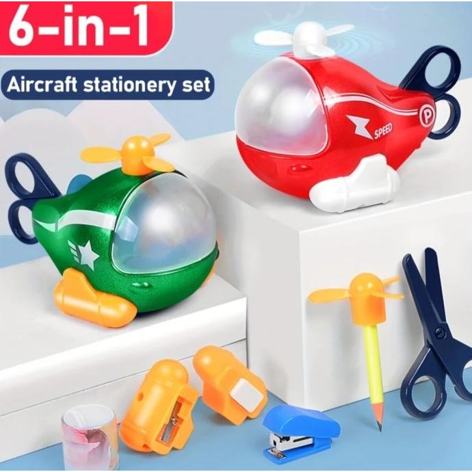 

Kotak boneka dino peralatan alat belajar serbaguna - Dino Stationery 5 in 1