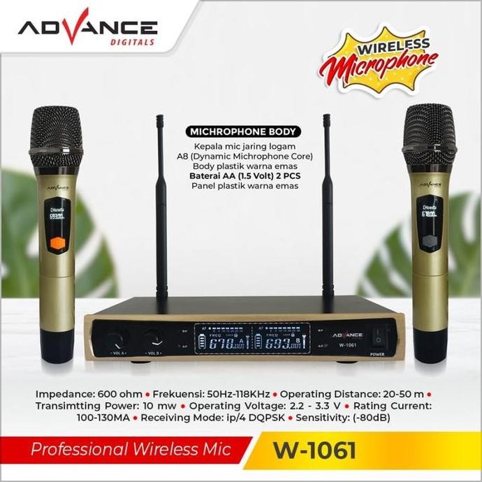 Mic Wireless Double Advance W 1061 Microphone Advance W1061 Co