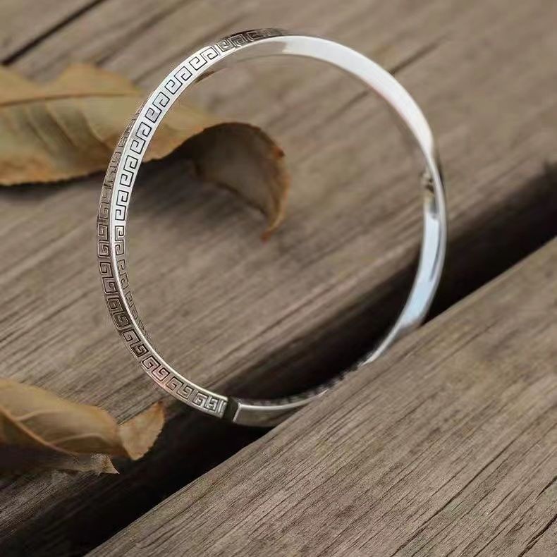 Gelang Pola Tinggi Perak Murni Strip Mobius Great Wall Gelang Perak Pria Hadiah Gelang Pria Niche