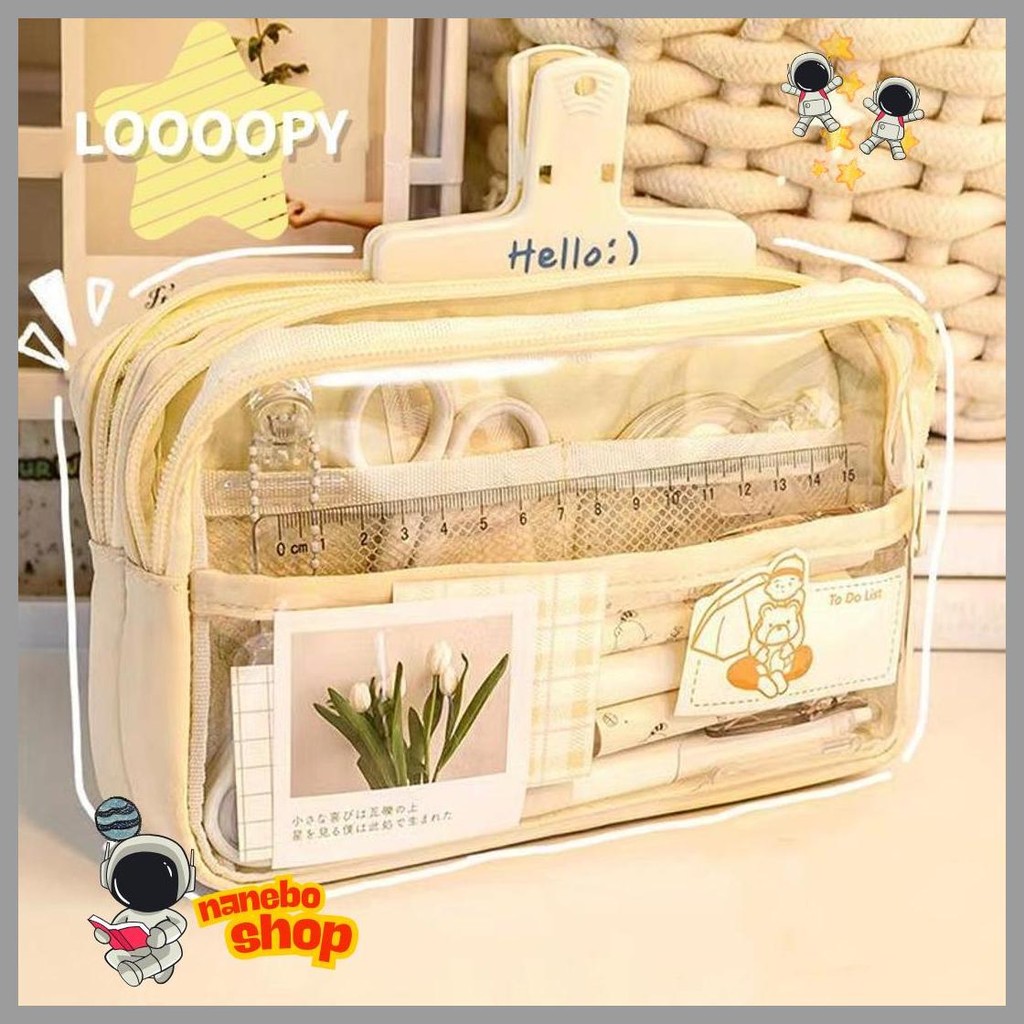 

Loooopy Kotak Pensil Transparan Aesthetic Pencil Case Large Tempat Pensil Pen Pouch Lucu Stationery Organizer Diskon