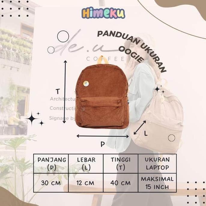 Himeku OOGIE MEDIUM Corduroy Backpack - Tas Sekolah Kuliah Kerja Sedang - Tas Laptop - Ransel Cordur