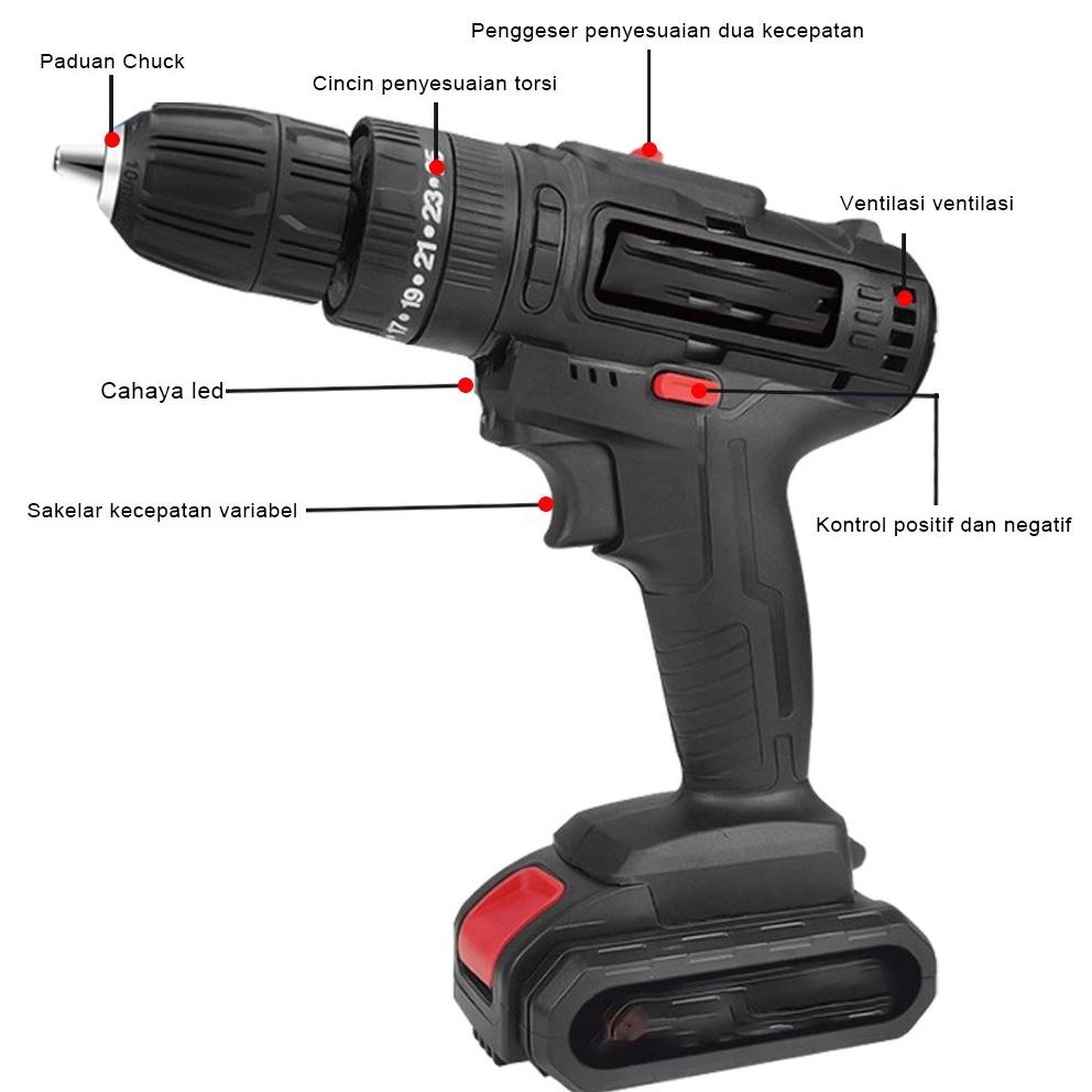 Alat Perkakas Tukang Mesin BOR Electric Set Koper Dual Baterai 188 Tv Alat BOR Set Lengkap Portable 