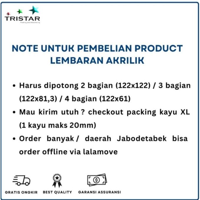 

redi akrilik lembaran merk royal (uk 122 x 244 cm) bening 3mm