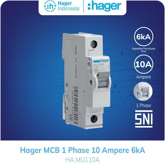 ORIGINAL Hager MCB 10a 10 Ampere 1P 1 Phase 6kA Mcb Listrik MU110A