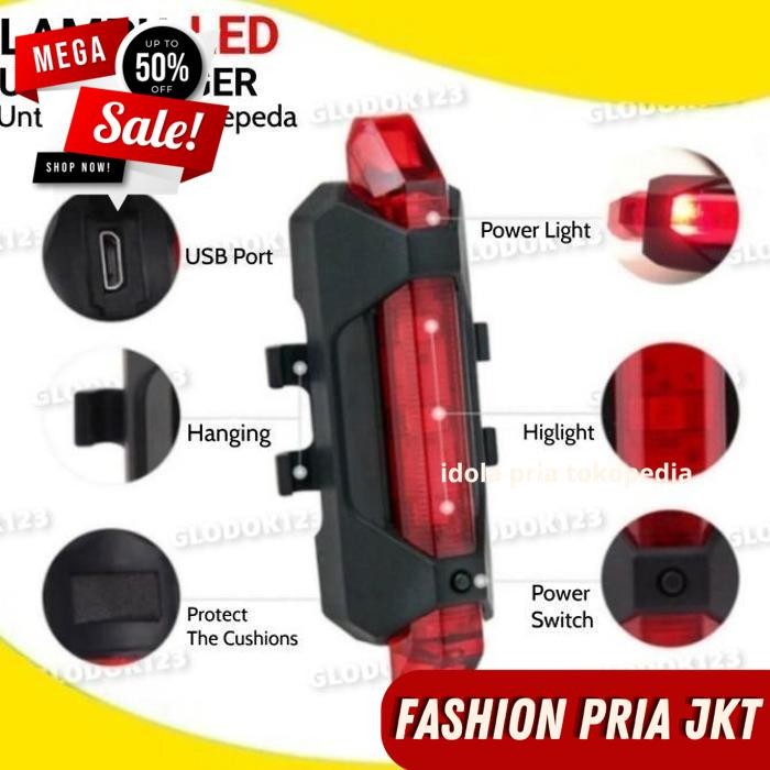 LAMPU BELAKANG SEPEDA LED USB CHARGER WATERPROOF BY PRIA JKT BEST SELLER