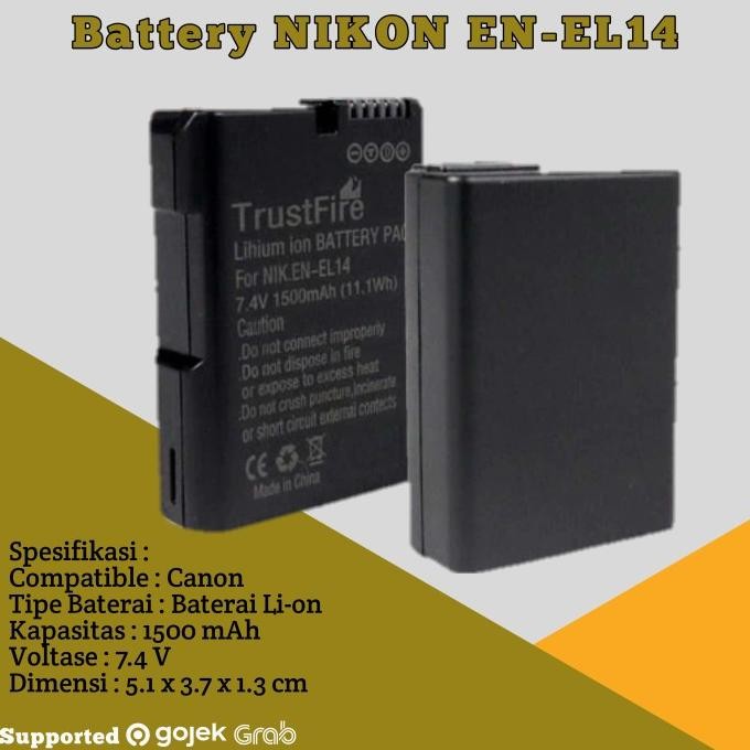 Produk Baru Baterai Nikon EN-EL14 1500mAh Battery Nikon D3100 D3200 D3300 D3400