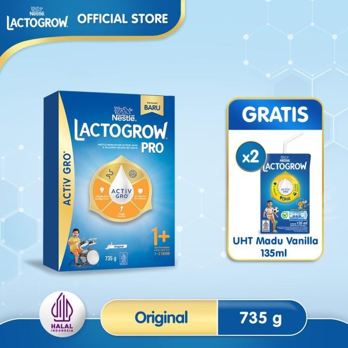 Promo Nestl Lactogrow Pro 1+ Plain Susu Anak 1-3 Tahun Box 735G + Free Uht Madu Vanilla 135Ml 2Pcs