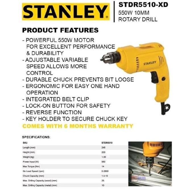 ^%^%^%^%] STANLEY Rotary Drill 10MM STDR5510 Mesin Bor Tangan STDR 5510 10 MM