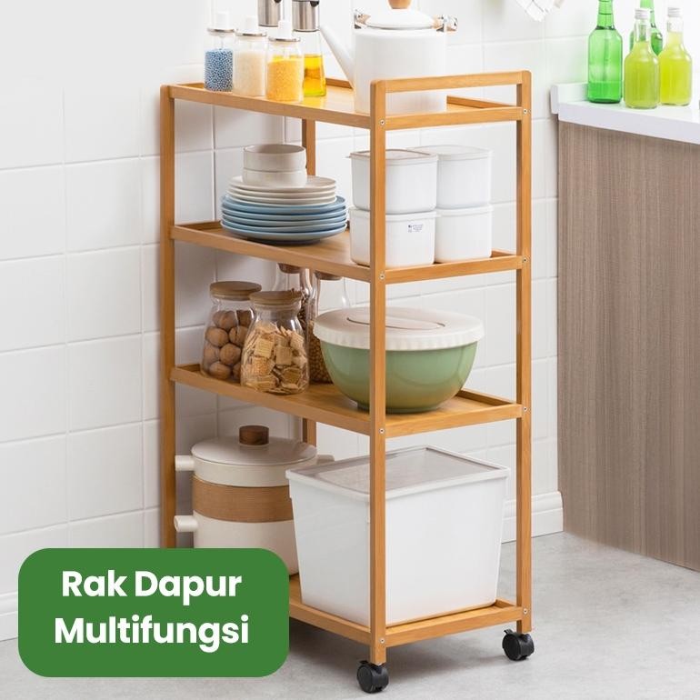 Rak Dapur Susun Rak Kayu Serbaguna Rak Bumbu Dapur Rak Panci Susun Rak Kamar Mandi Balkon HRK505