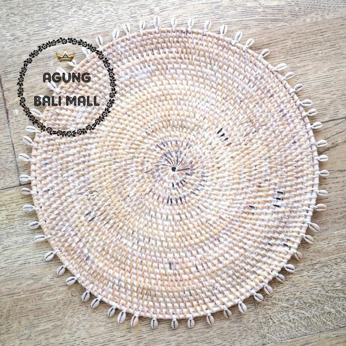 .........] Alas piring rotan kerang bundar white wash | placemat rotan putih 35cm