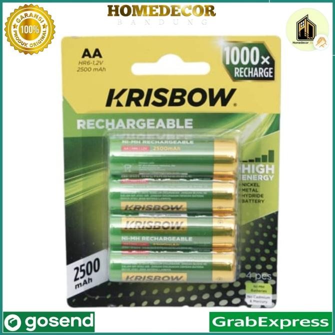Produk Baru Krisbow Set 4 Pcs Baterai Rechargeable Aa 2500 Mah Hr6 / batre charger