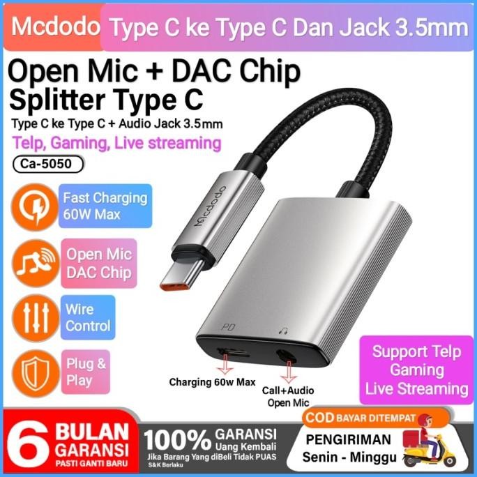 Mcdodo Adapter Converter Splitter Type C To Type C+Audio Jack3.5mm DAC