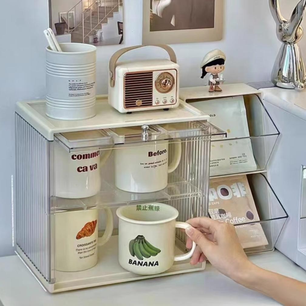Rak Gelas Meja Kopi Aesthetic Kotak Penyimpanan Akrilik Transparan Serbaguna K1159