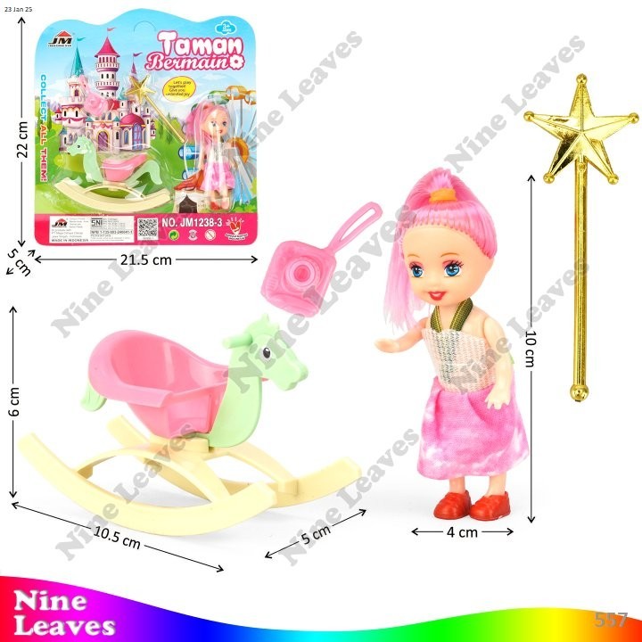 Mainan Anak Boneka Barbie Anak Set Ayunan Kuda Taman Bermain