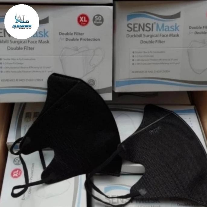 MASKER SENSI DUCKBILL HITAM SURGICAL FACE MASK XL ISI 50 TERMURAH