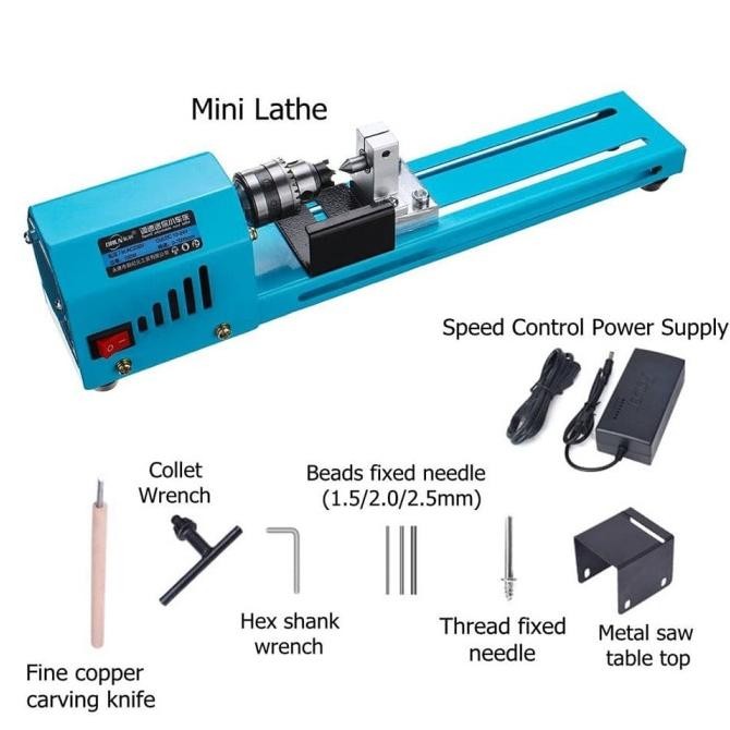Mesin Bubut Kayu Mini Lathe Beads Grinding Polisher DIY Woodworking murah