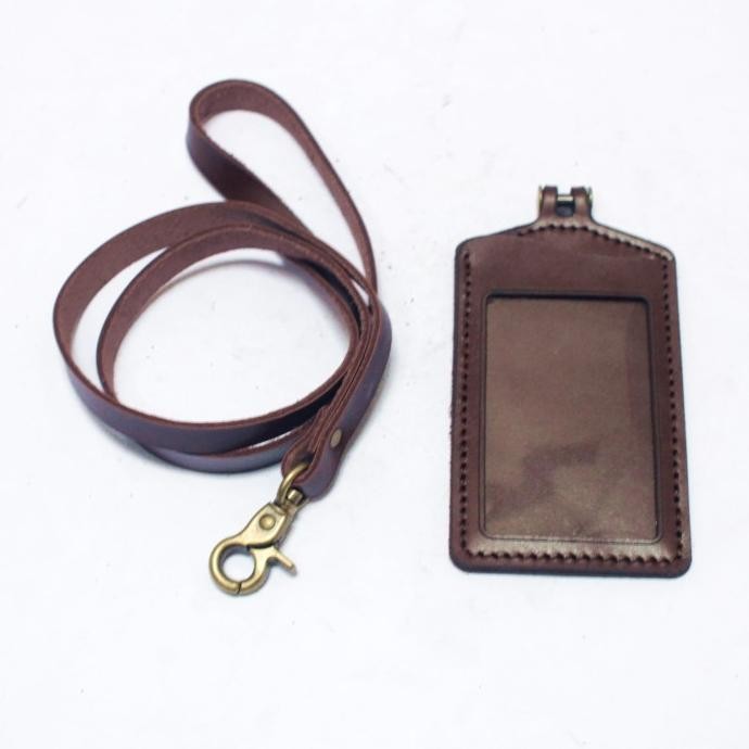 

ready Gantungan dompet ID card kulit coklat - tali id card holder - PHID830 murah