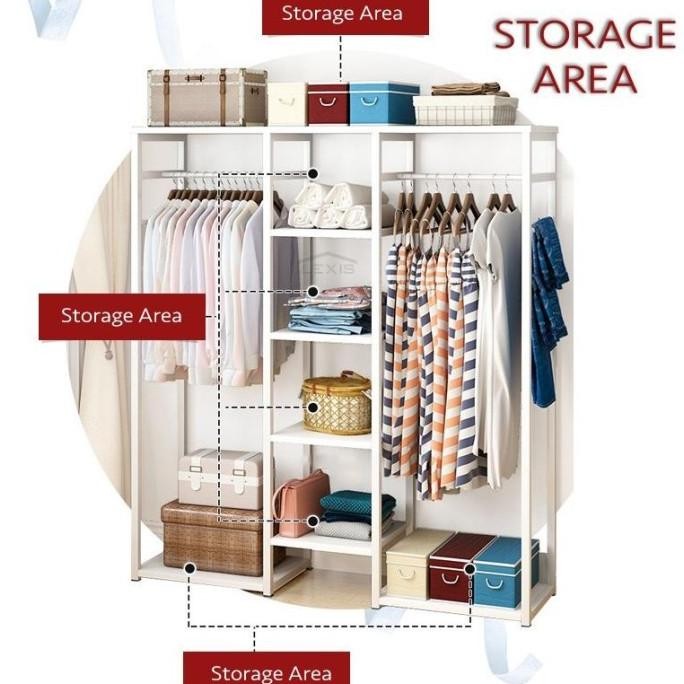 Rak Gantungan Baju Besi Terbuka/Rak Baju Kayu 5 Susun/Stand Hanger Besi
