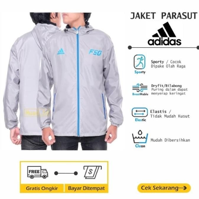Jaket Parasut [Adidas F50] Sporty Olahraga Sepeda Jogging Lari Wanita