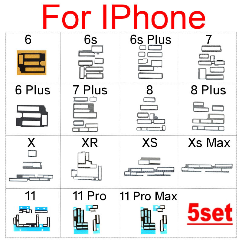 5set Untuk iphone 11 Pro X XS Max XR 6s 7 8 Plus Mainboard inline Seat FPC Foam Mainboard Shield Sti