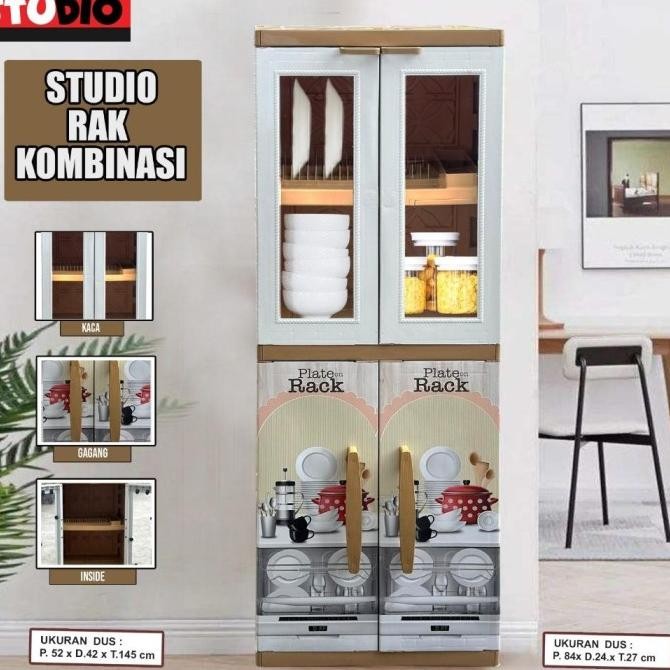 RAK PIRING STUDIO Rak Piring Plastik KOMBINASI Tempat Penyimpanan Makanan MINI DISHRACK PINTU KACA B