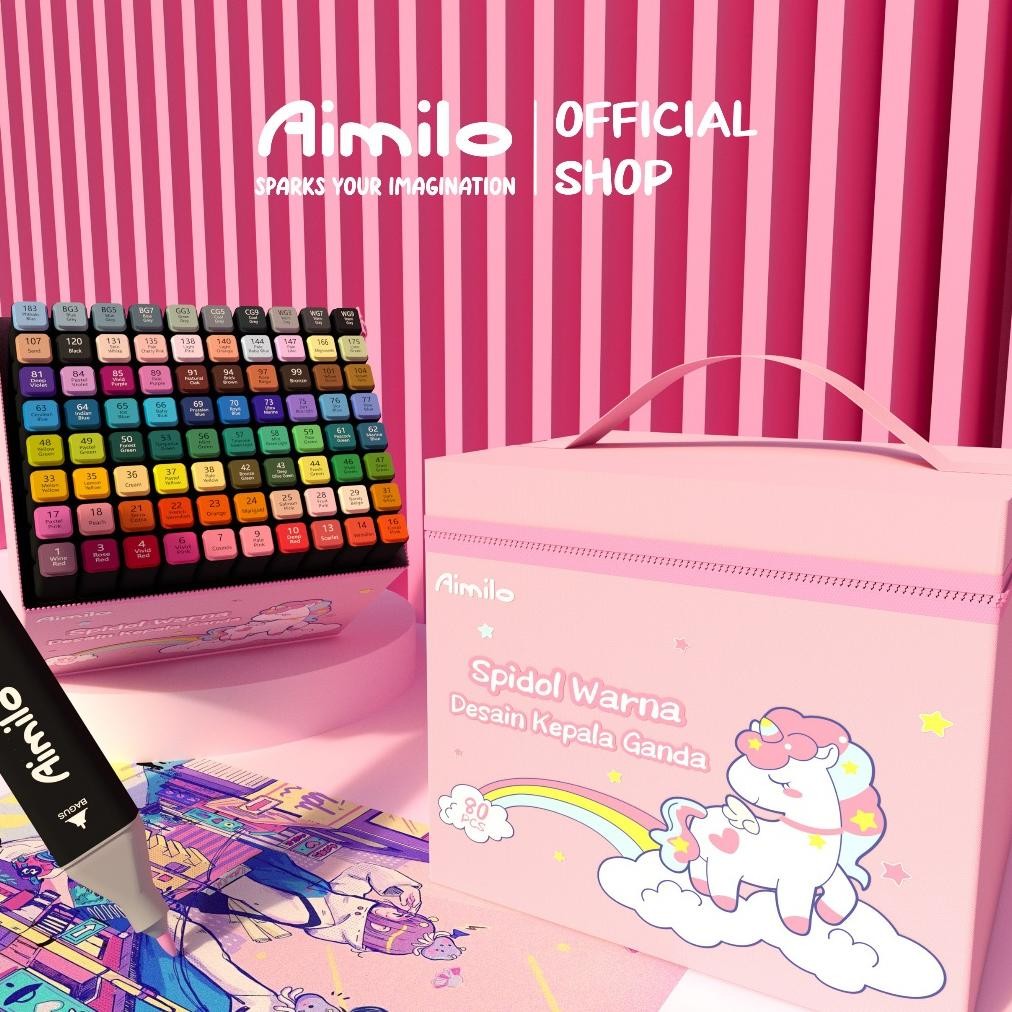 

[READY] AIMILO SPIDOL WARNA WARNI 1 SET KEMASAN KARTUN SKETCH MARKER 2 TIP TOUCH MARKER 48/60/80 WARNA