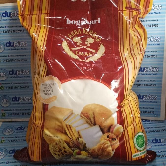 

Murah Tepung Terigu Bogasari Cakra Kembar Emas Roti 5 Kg